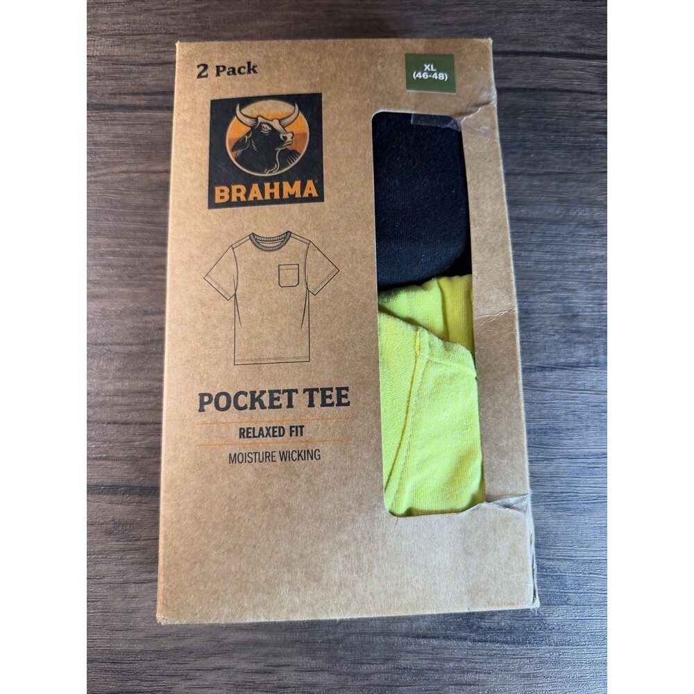 2 Pack Brahma Men's Pocket Tee Relaxed Fit Black And Yellow Set Size XL (46-48)